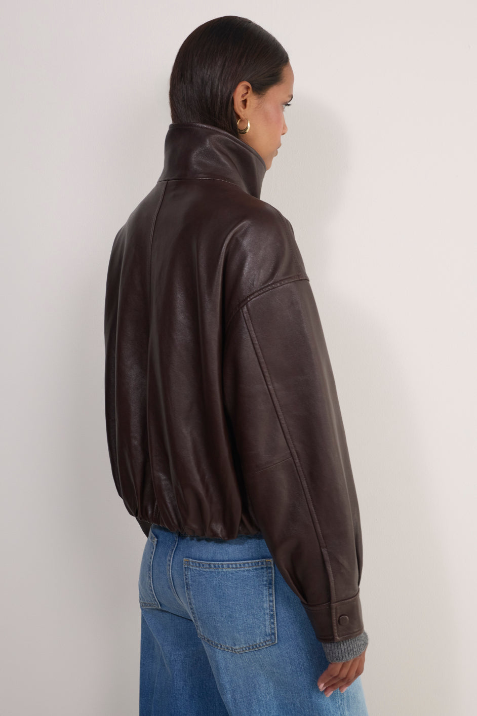 Blair Leather Bomber Jacket - Chocolate