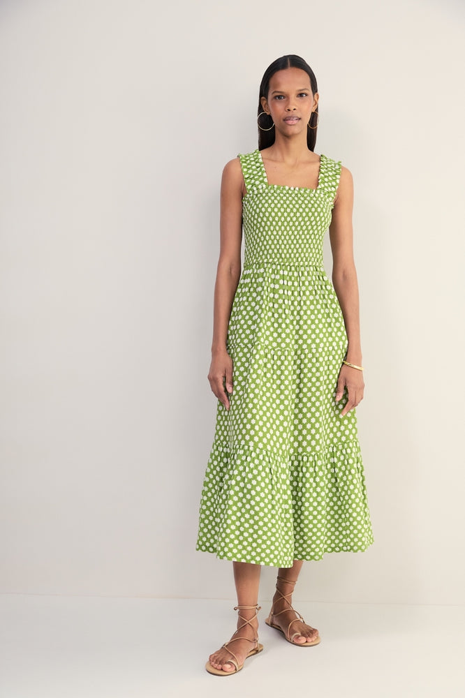 Bliss Dress - Fern Green Floral Stamp