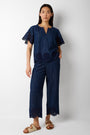 Brandy Embroidered Hem Chambray Trouser - Chambray