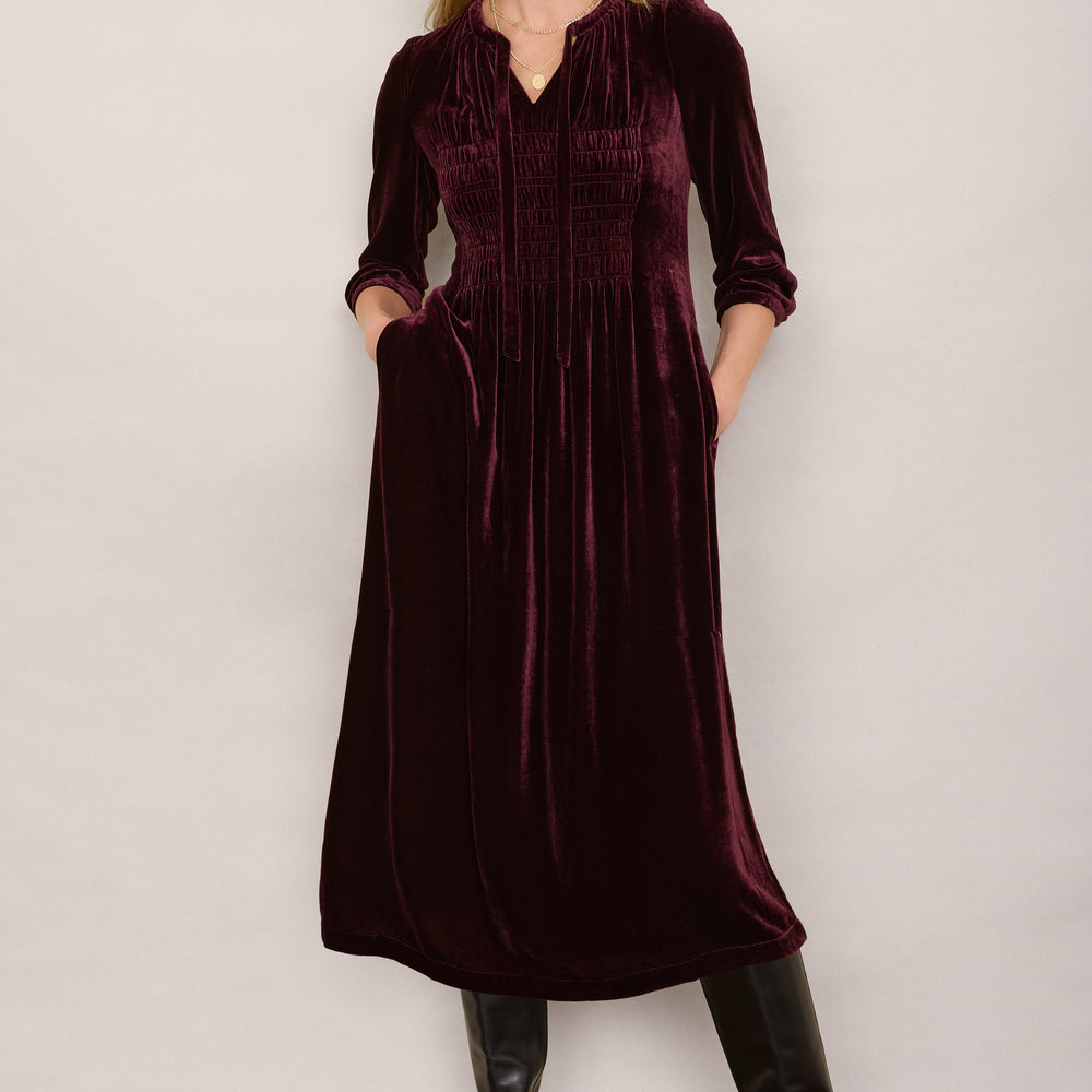 Bree Silk Blend Velvet Dress - Plum
