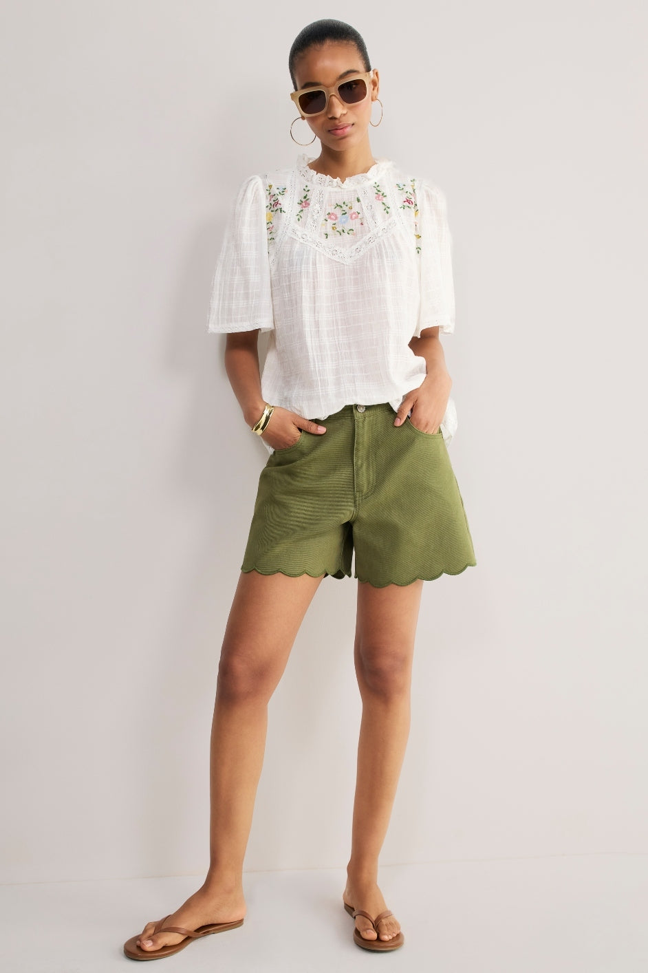 Brielle Long Soft Scallop Short - Olive