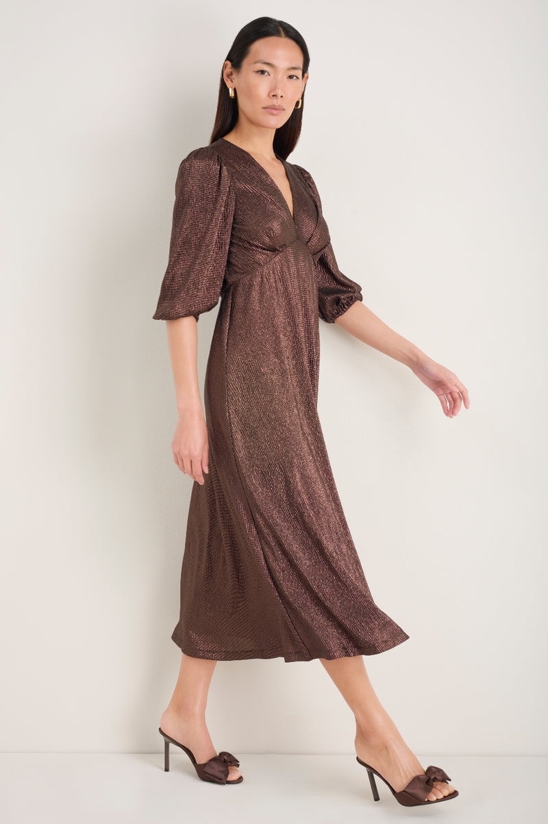 Caley 3/4 Sleeve Dress - Cocoa Metallic
