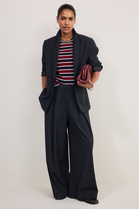 Caley Knitted Top - Navy/Aubergine/Ivory Stripe
