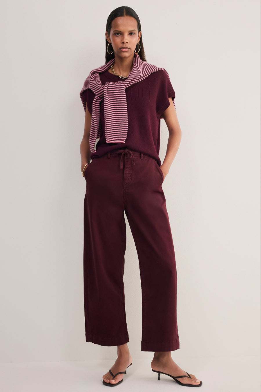 Camille Tie Horseshoe Trouser - Aubergine