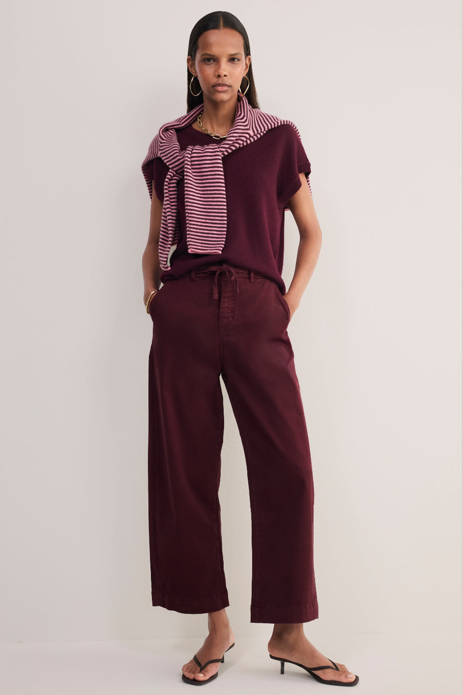Camille Tie Horseshoe Trouser - Aubergine