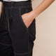 Cara Cotton Top Stitch Trouser - Washed Black