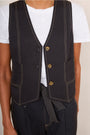 Cara Cotton Top Stitch Waistcoat - Washed Black