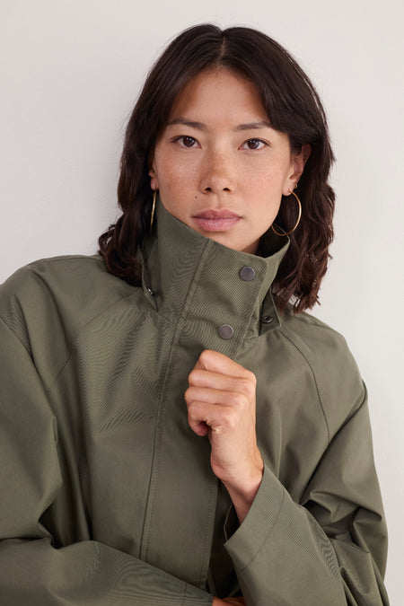 Cassie Funnel Neck Raincoat - Khaki