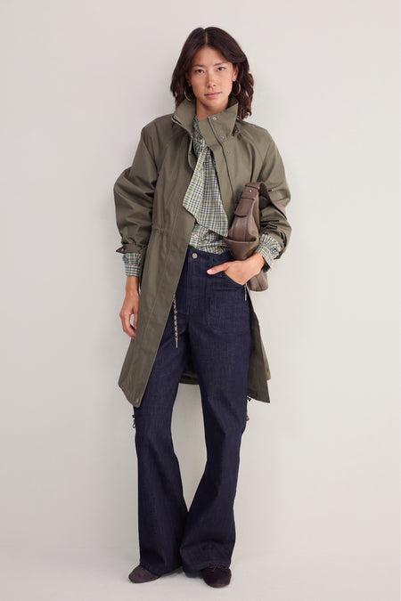 Cassie Funnel Neck Raincoat - Khaki