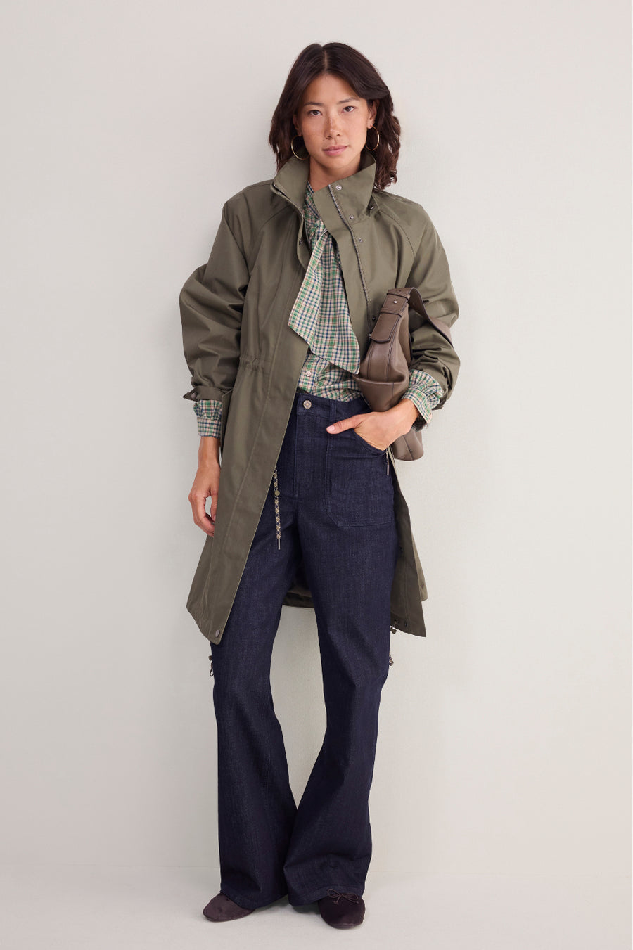 Cassie Funnel Neck Rain Coat - Khaki