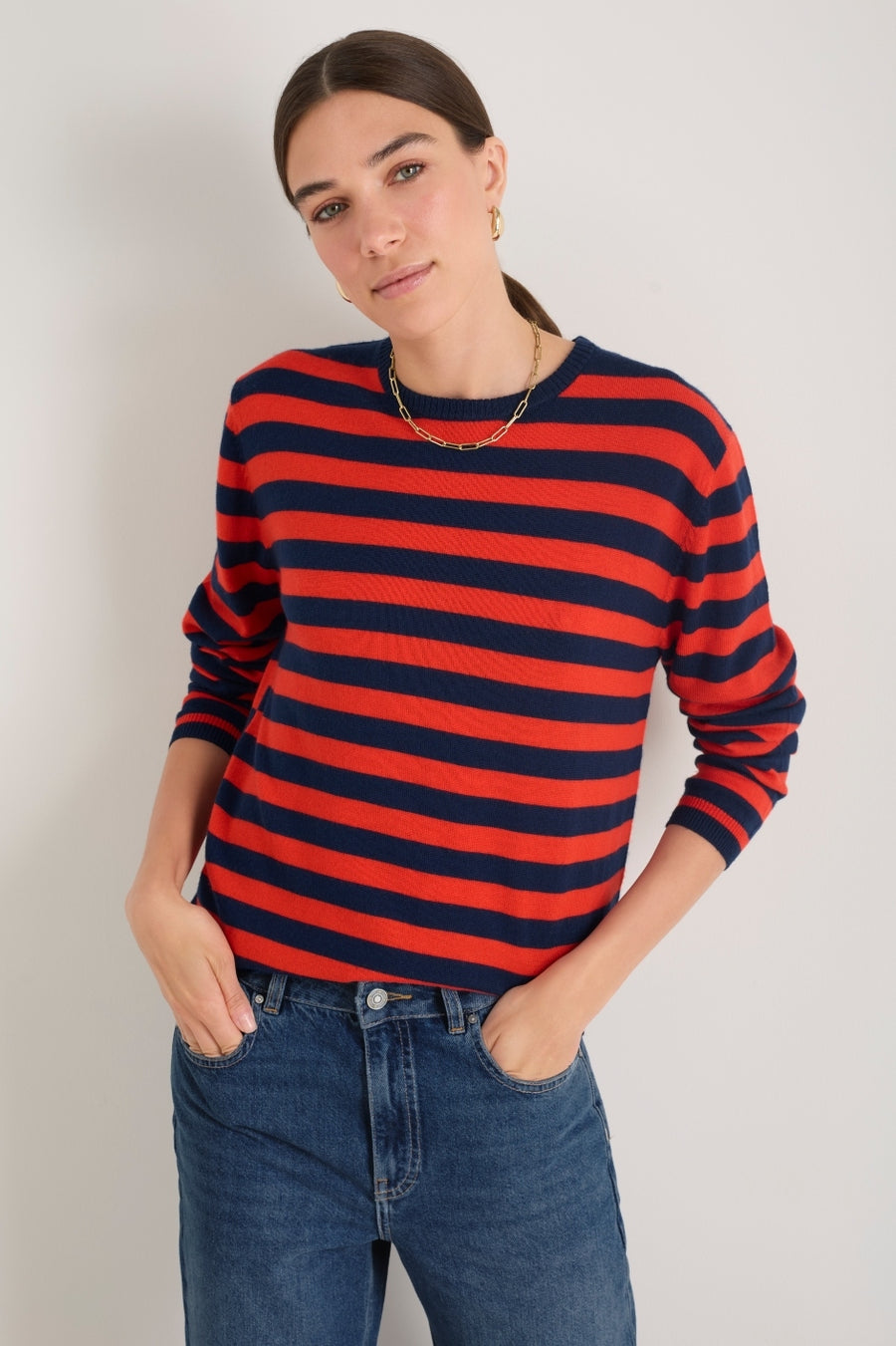 Cath x WYSE Brigitte Jumper - Tomato Red/Midnight Stripe