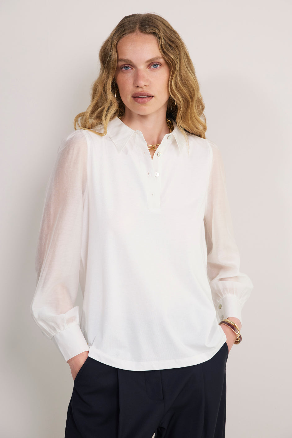 Cath x WYSE Amal Jersey Mix Top - White