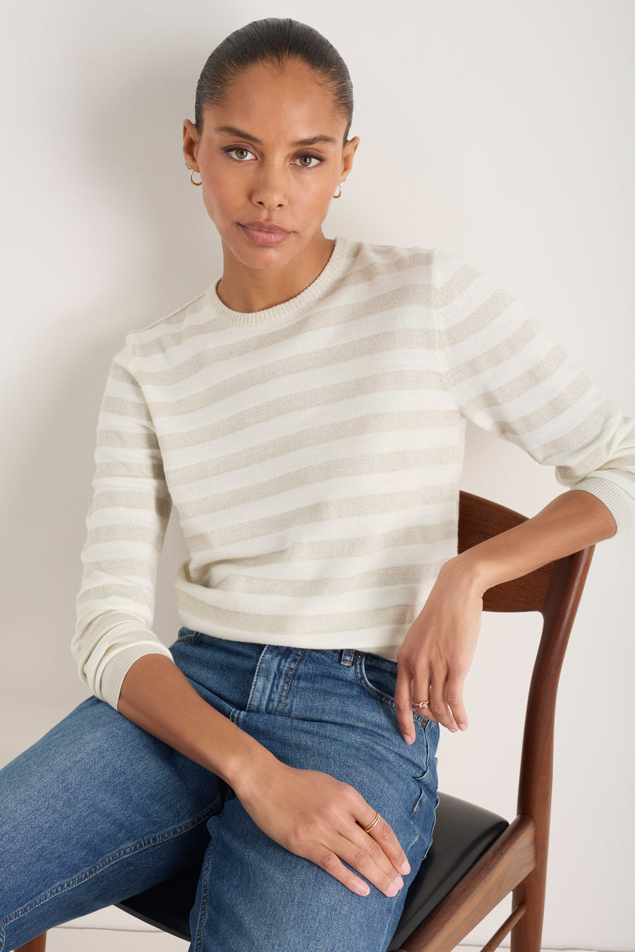 Cath x WYSE Brigitte Jumper - Ivory/Gold Metallic Stripe