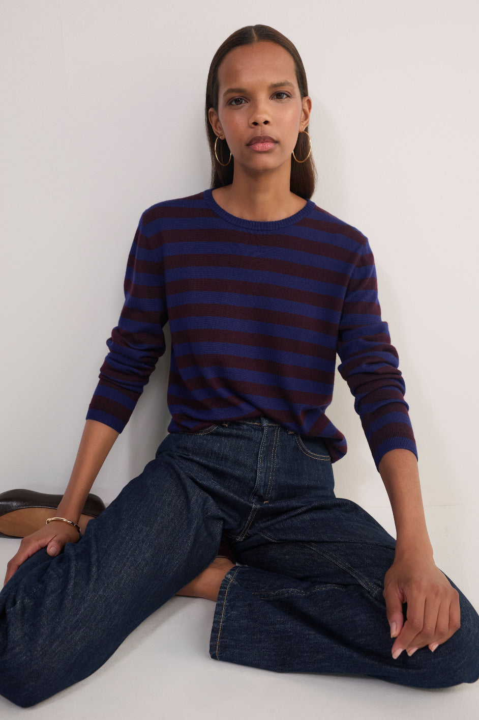 Cath x WYSE Brigitte Jumper - Midnight/Aubergine Stripe