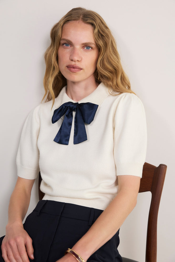 Cath x WYSE Gabrielle Tie Knit Top - Ivory