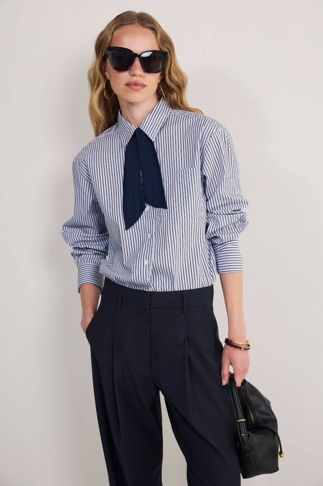 Cath x WYSE Martha Tie Shirt - Cocoa/Blue Stripe