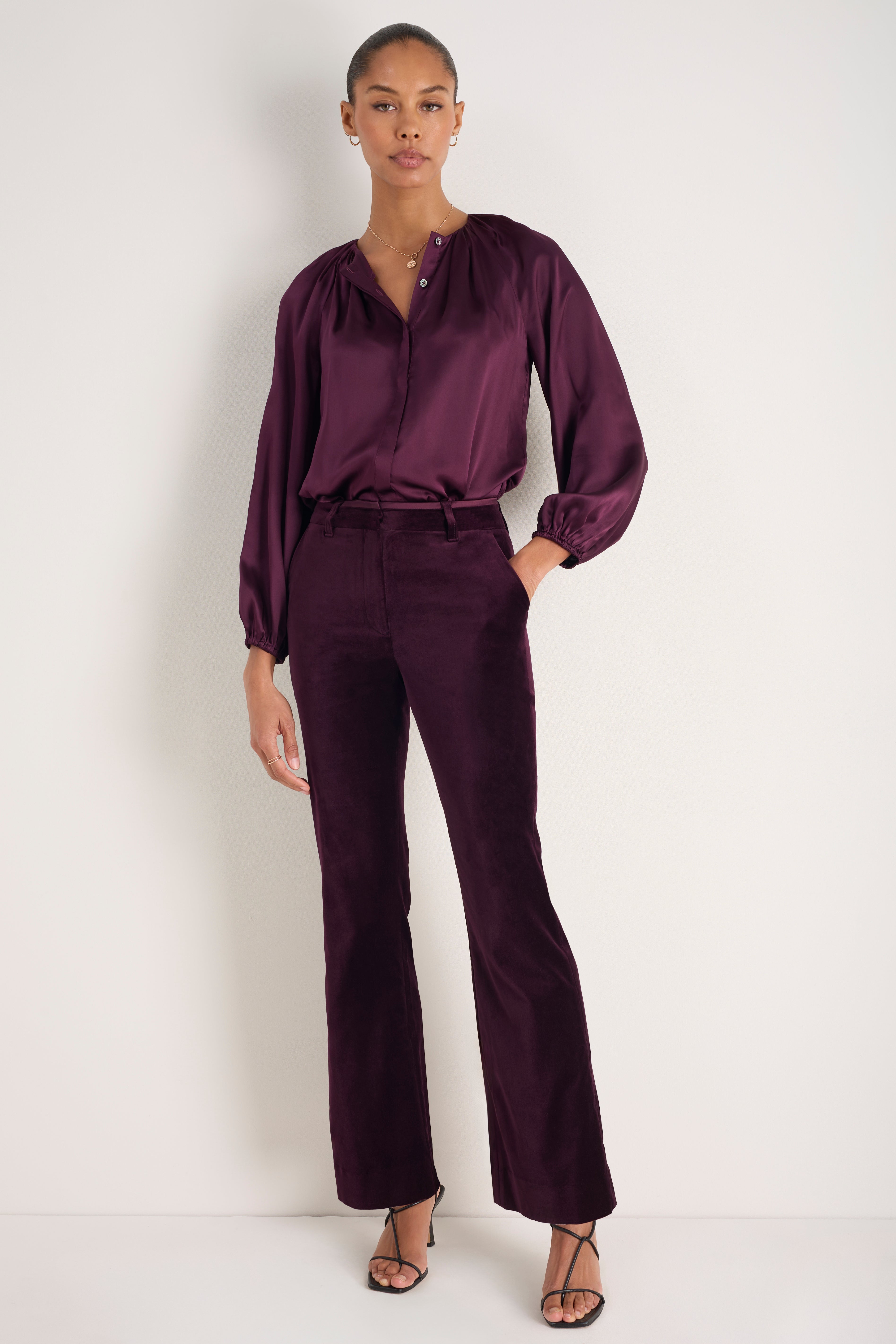 Cath x WYSE Taylor Cotton Velvet Bootcut Trouser - Deep Fig