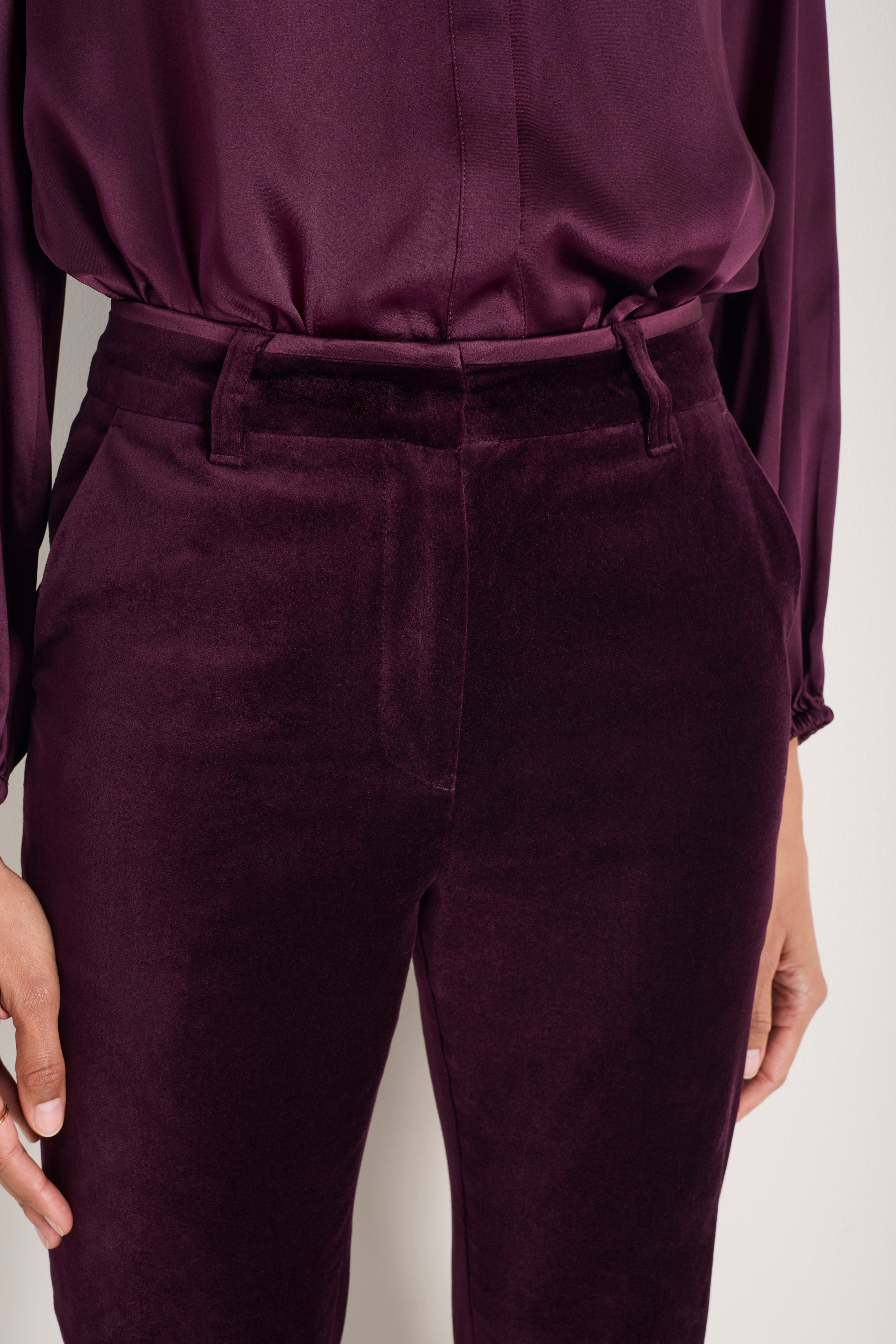 Cath x WYSE Taylor Cotton Velvet Bootcut Trouser - Deep Fig