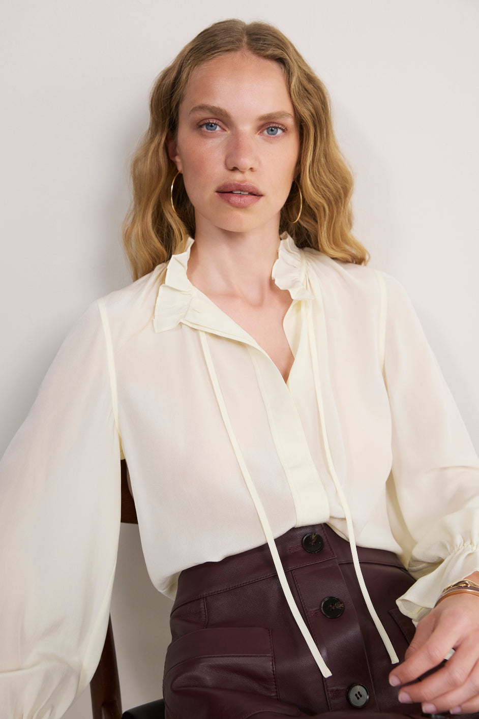 Cath x WYSE Victoria Tie Neck Silk Blouse - Ivory