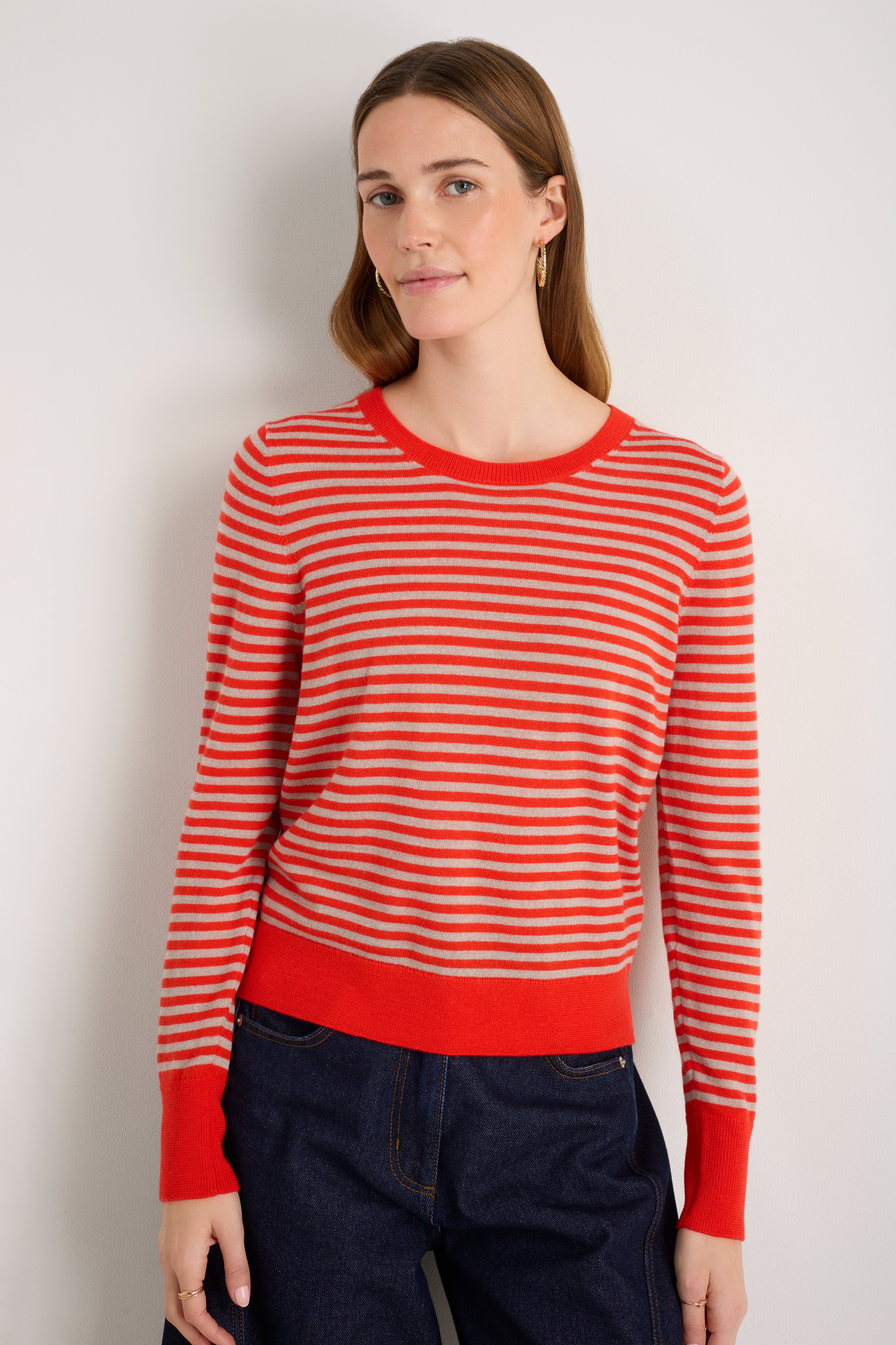 Catrin Jumper - Bitter Orange/Oat Micro Stripe