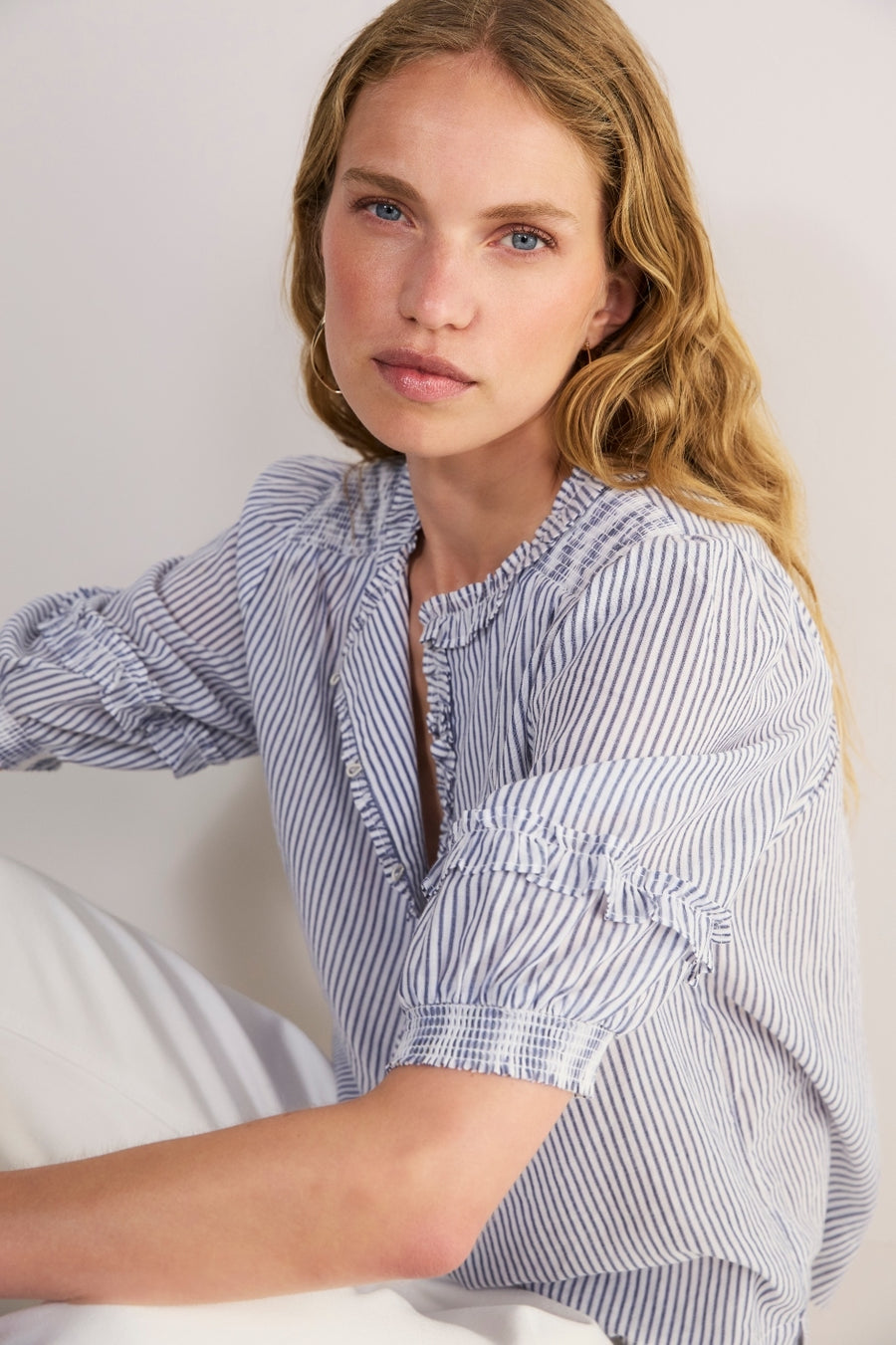 Cecelie Blouse - Blue/Ivory Stripe