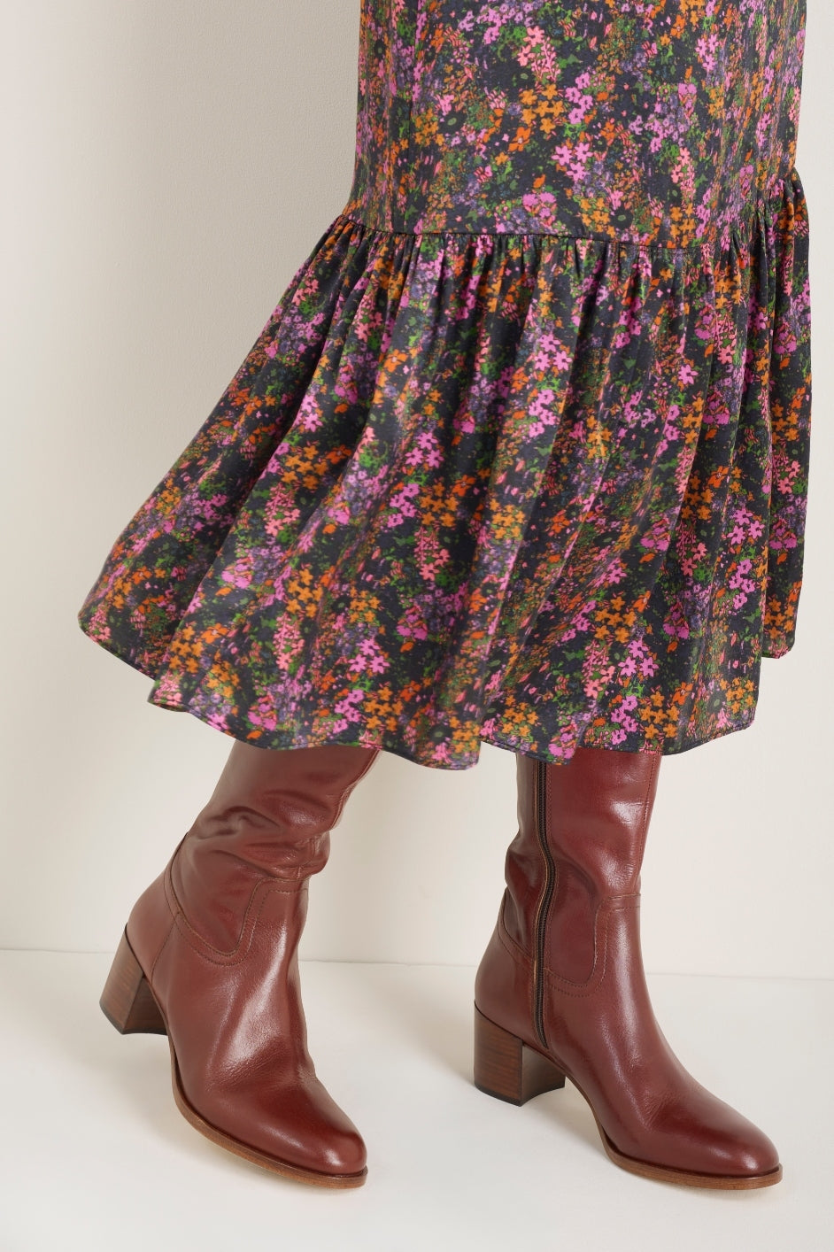 Milly Knee High Leather Boot - Dark Tan