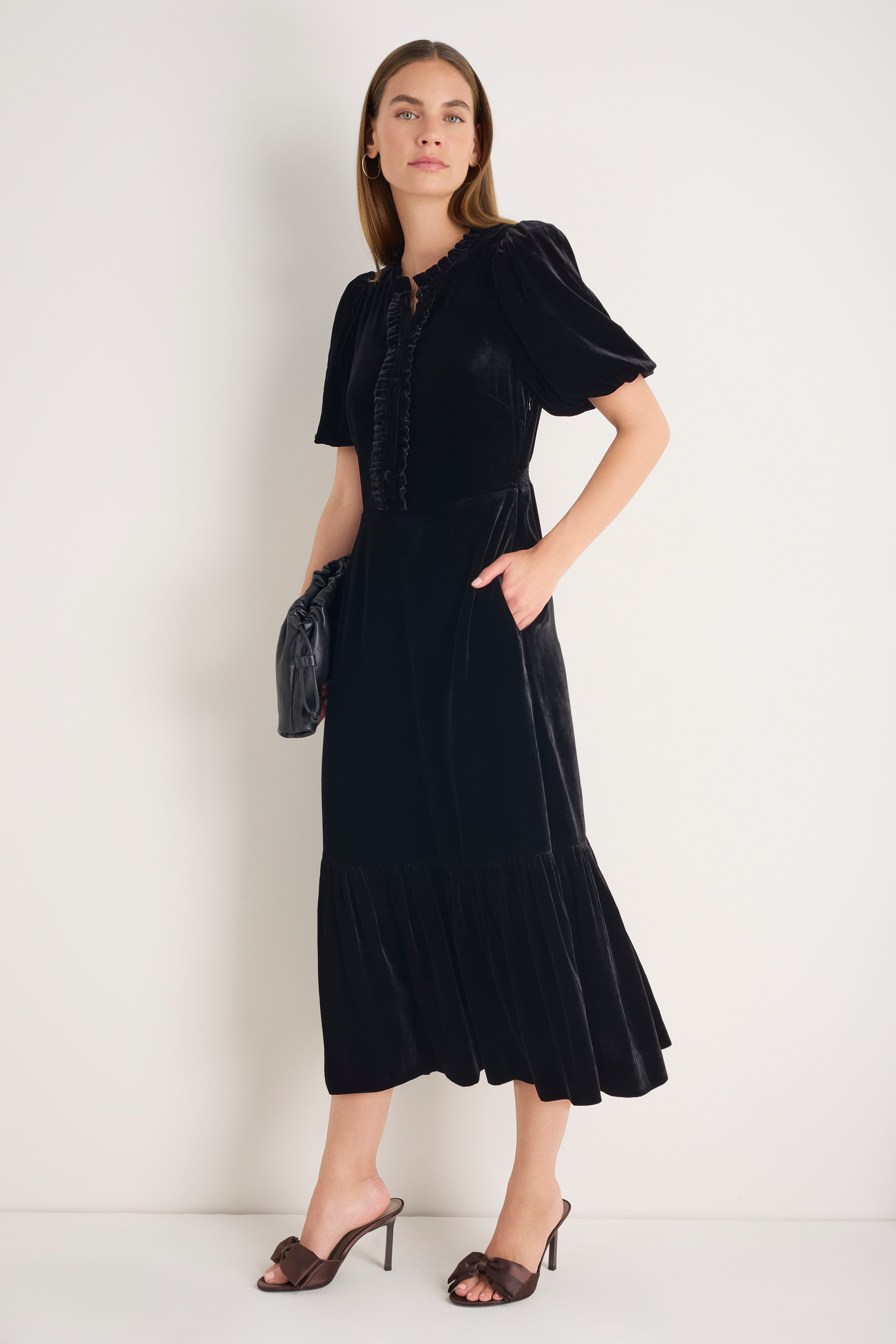 Celeste Silk Velvet Dress - Black