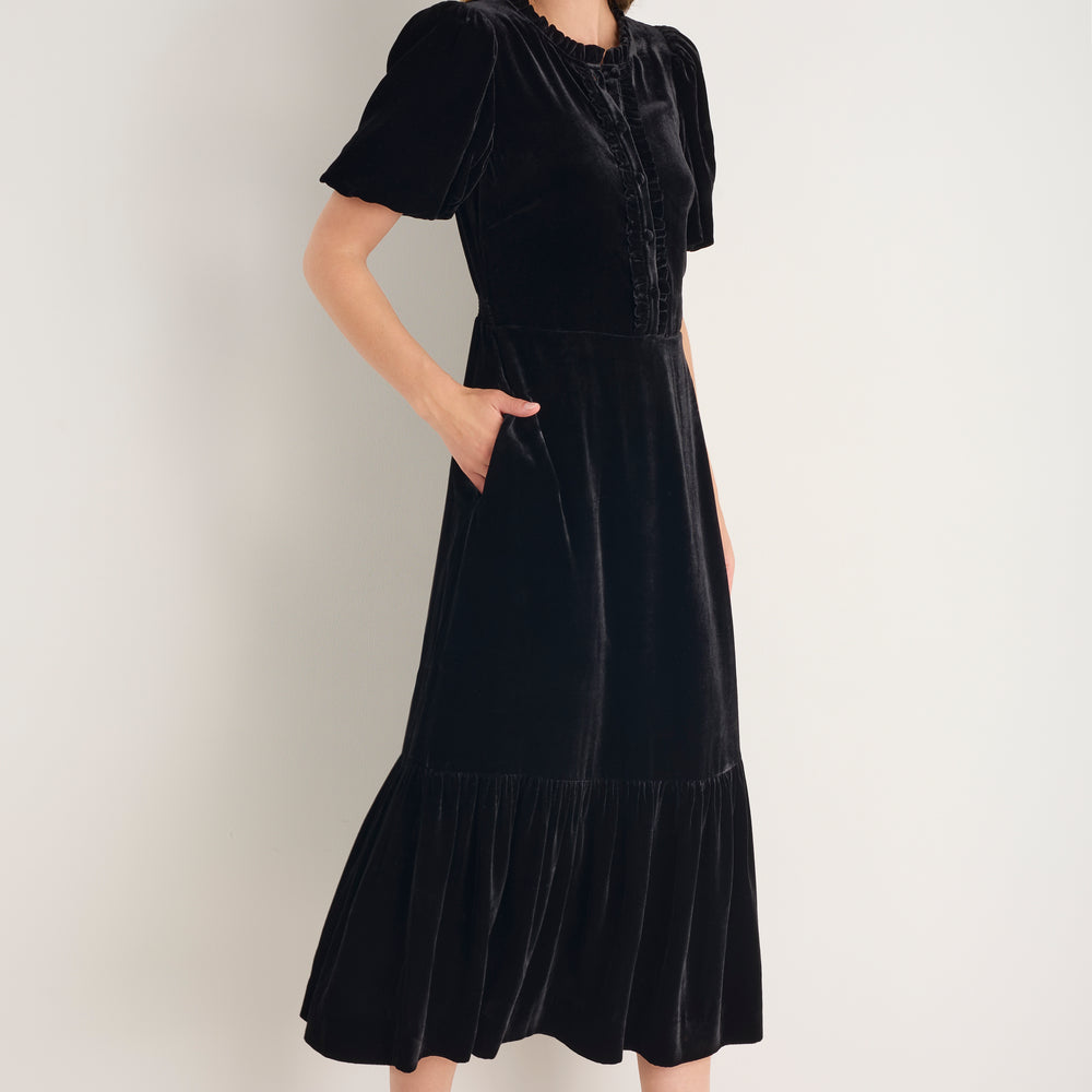 Celeste Silk Velvet Dress - Black
