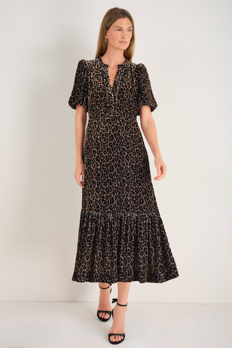 Celeste Silk Velvet Dress - Leopard