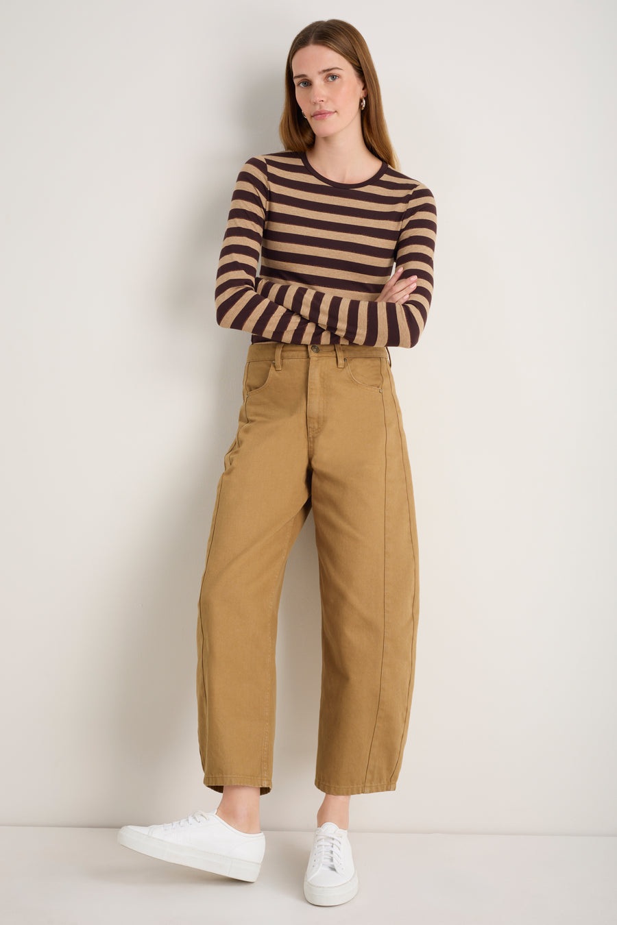 Charlie Curved Pocket Horseshoe Jean - Cumin Brown