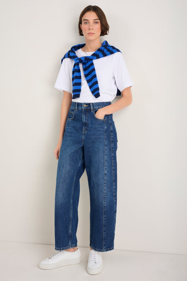 Charlie Curved Pocket Horseshoe Jean - Dark Mid Wash
