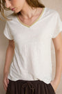 Chiara Linen V Neck Tee - White