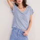 Chiara Linen V Neck Tee - Denim Blue/Ivory Stripe