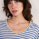 Chiara Linen V Neck Tee - Denim Blue/Ivory Stripe