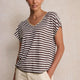 Chiara Linen V Neck Tee - Chocolate/Ivory Stripe