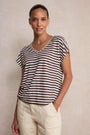 Chiara Linen V Neck Tee - Chocolate/Ivory Stripe