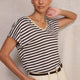 Chiara Linen V Neck Tee - Chocolate/Ivory Stripe