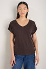 Chiara Linen V Neck Tee - Cocoa
