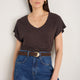 Chiara Linen V Neck Tee - Cocoa