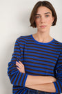 Chrissie Cashmere Jumper - Cobalt/Chocolate/Metallic Stripe