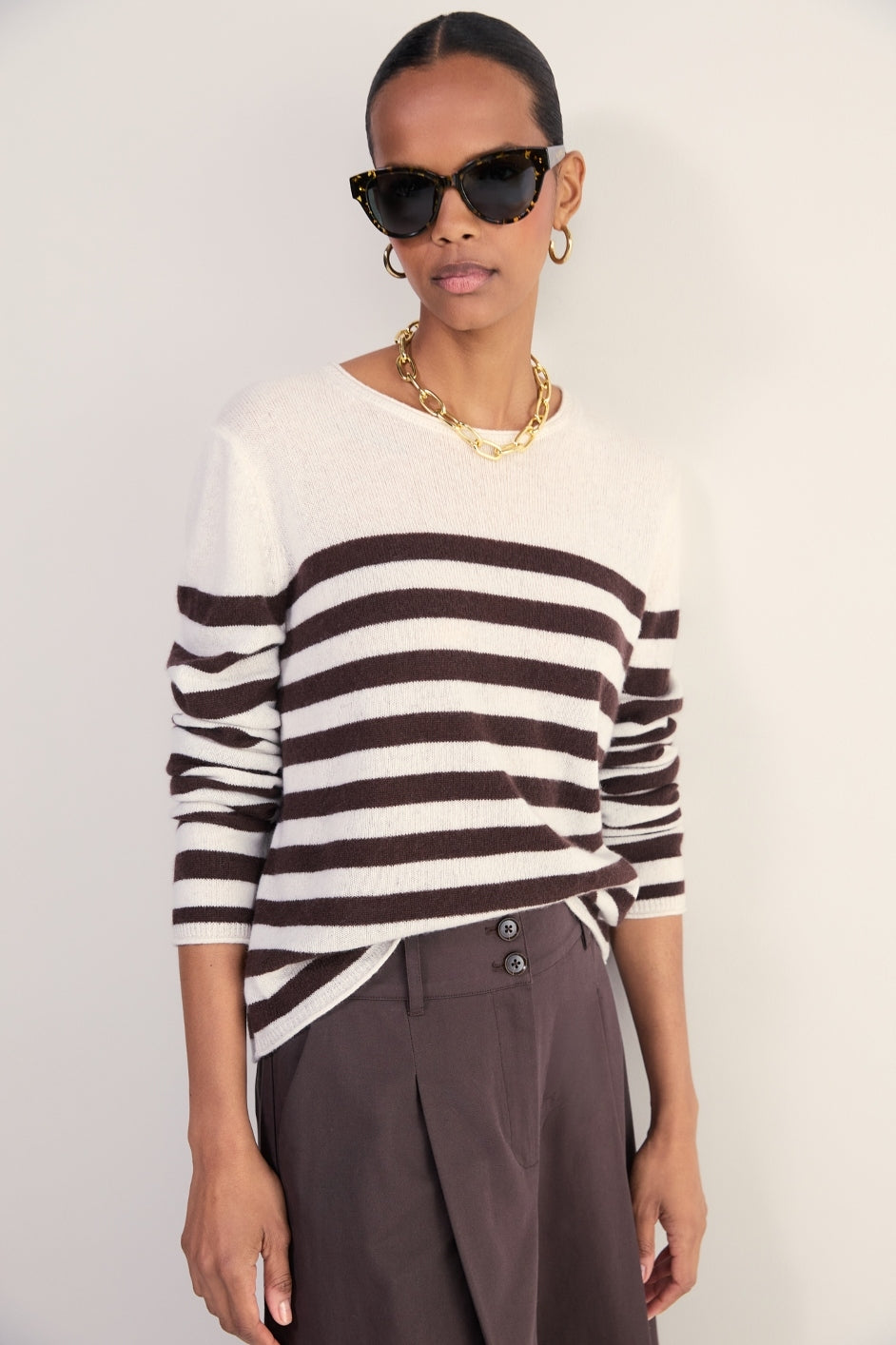 Chrissie Cashmere Jumper - Ivory/Cocoa Stripe