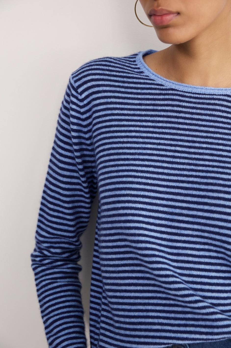 Chrissie Cashmere Jumper - Midnight/Chambray Blue Micro Stripe