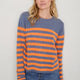 Chrissie Cashmere Jumper - Denim Blue/Orange Stripe