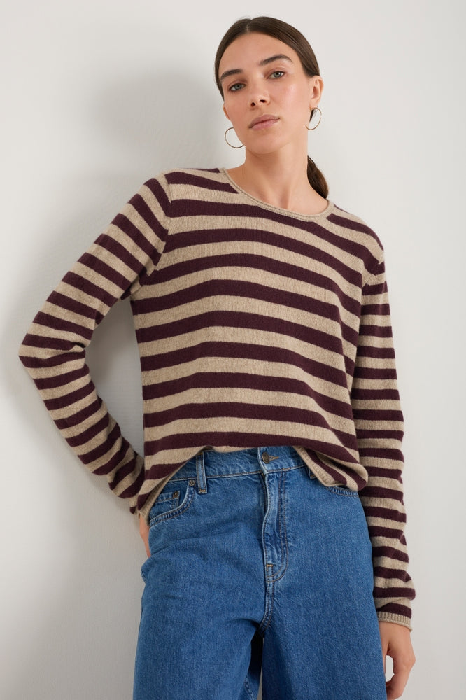 Chrissie Cashmere Jumper - Oat/Deep Fig Stripe