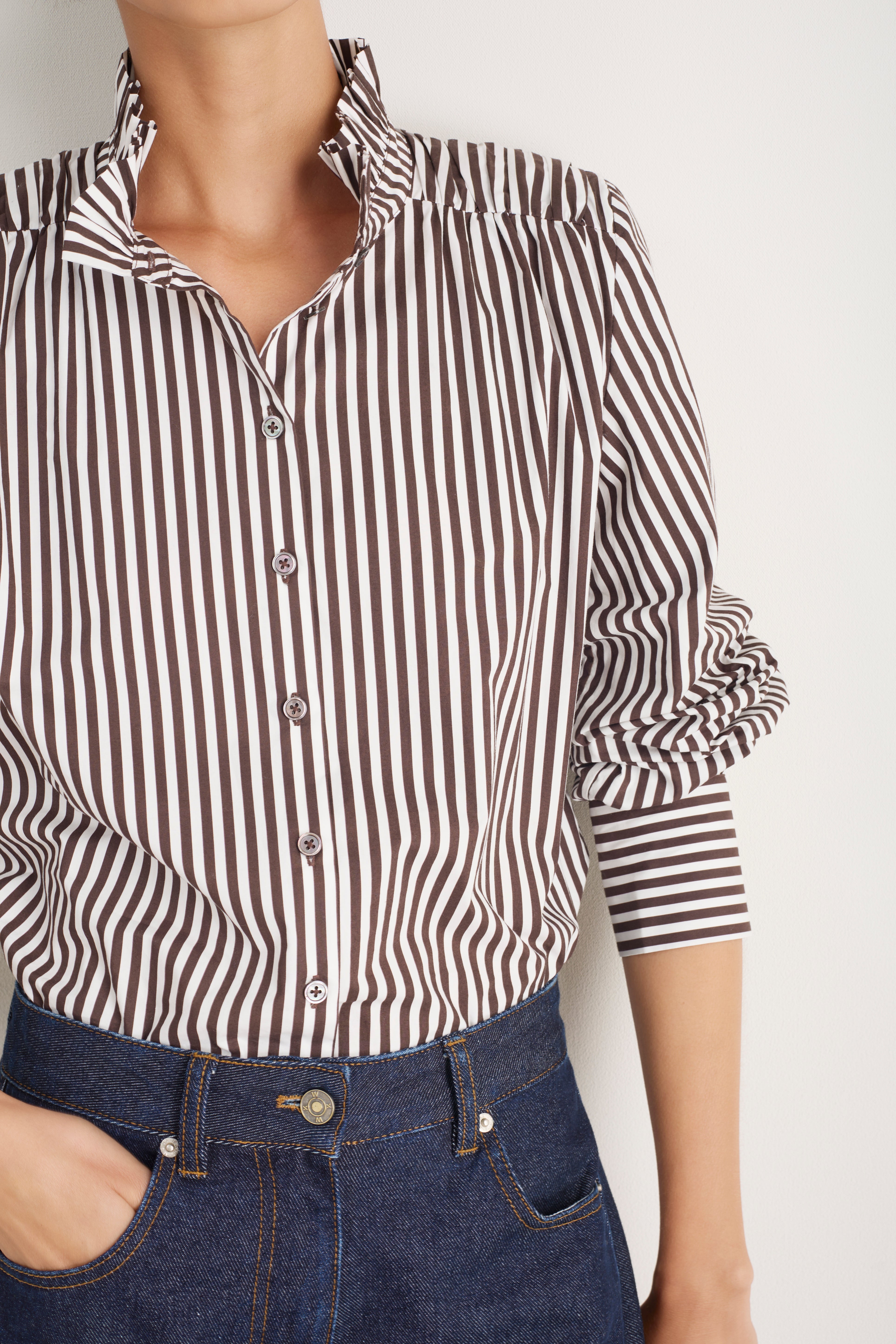 Clemmy Classic Shirt - Cocoa/Ivory Stripe