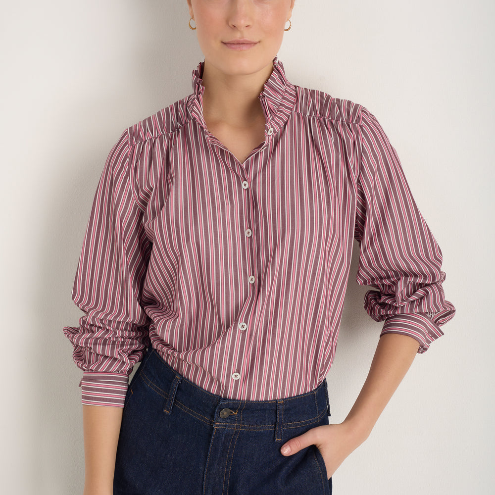 Clemmy Classic Shirt - Deep Fig/Raspberry Pink Stripe