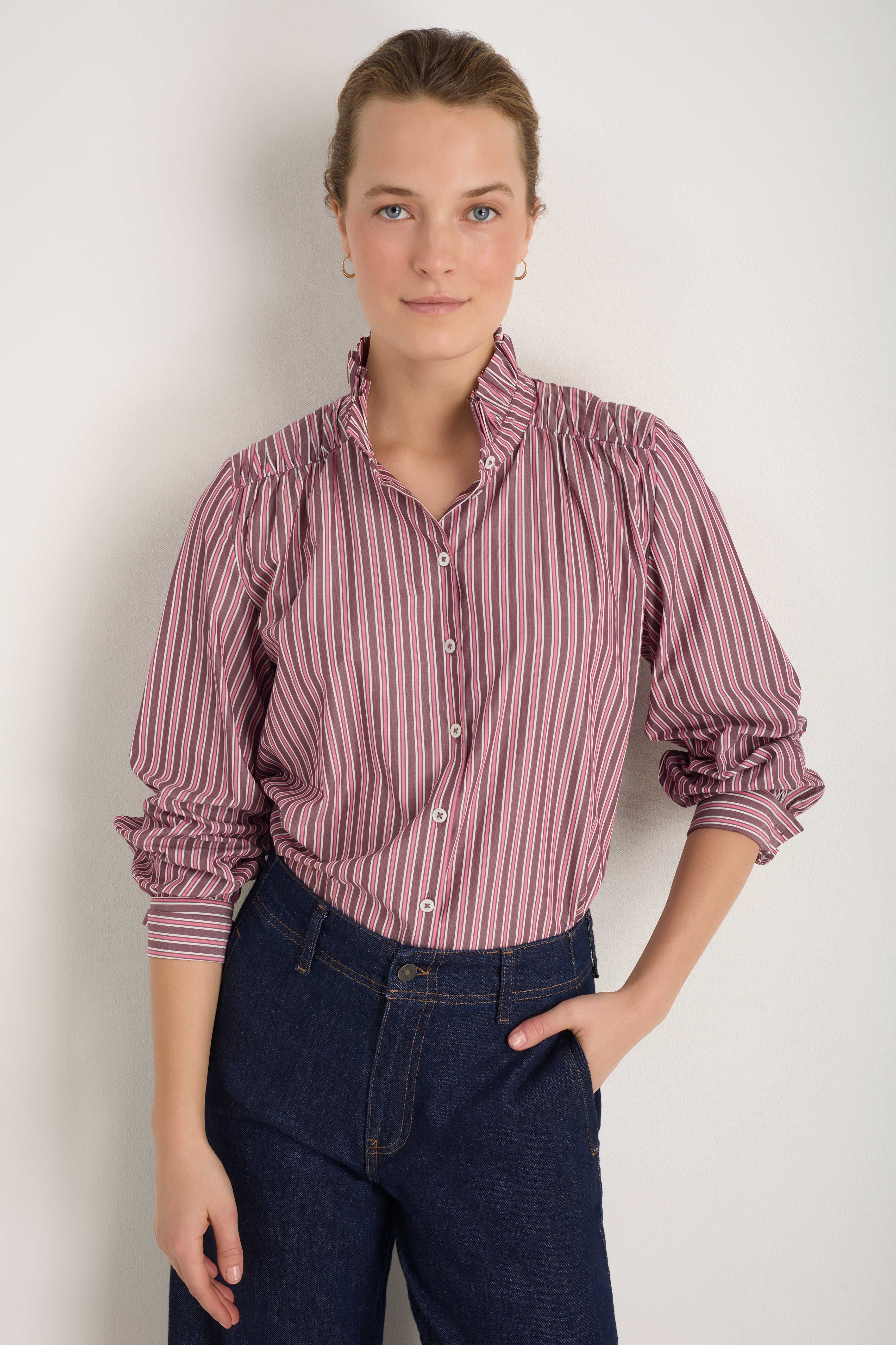 Clemmy Classic Shirt - Deep Fig/Raspberry Pink Stripe