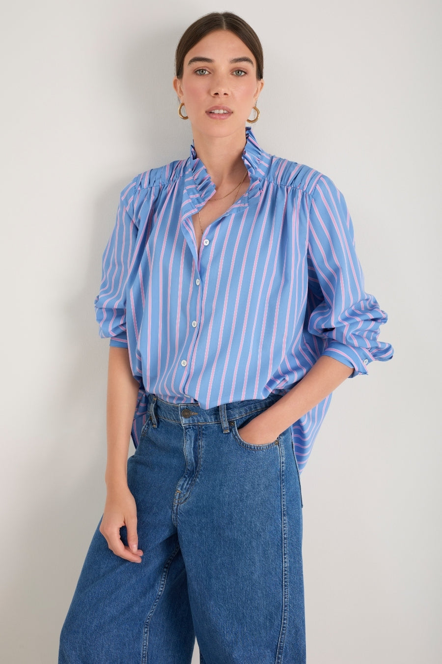 Clemmy Classic Shirt - Blue/Pink Stripe