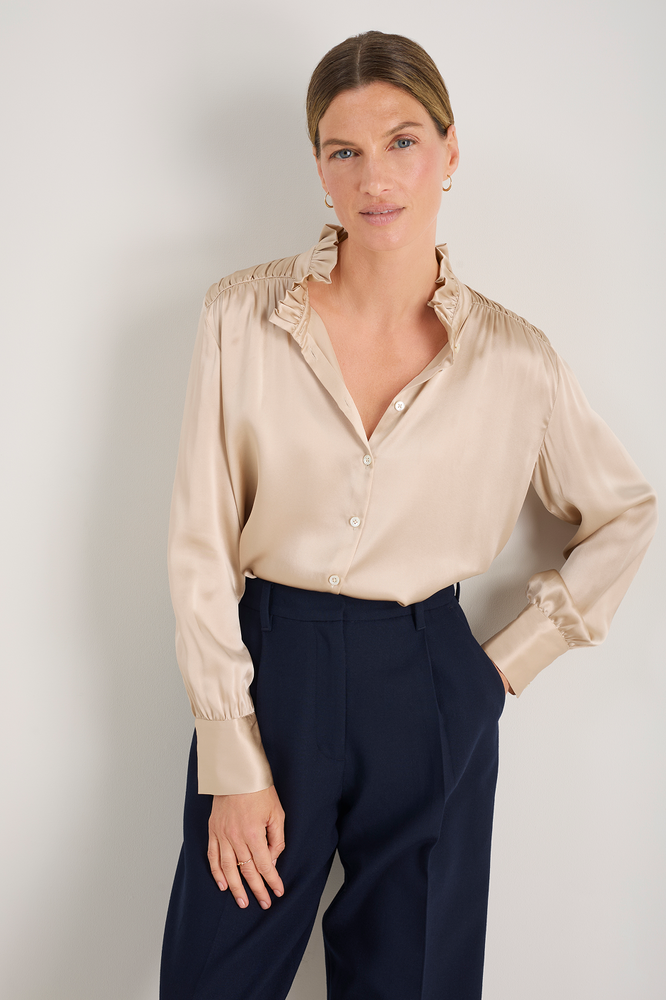 Clemmy Silk Satin Blouse - Oyster