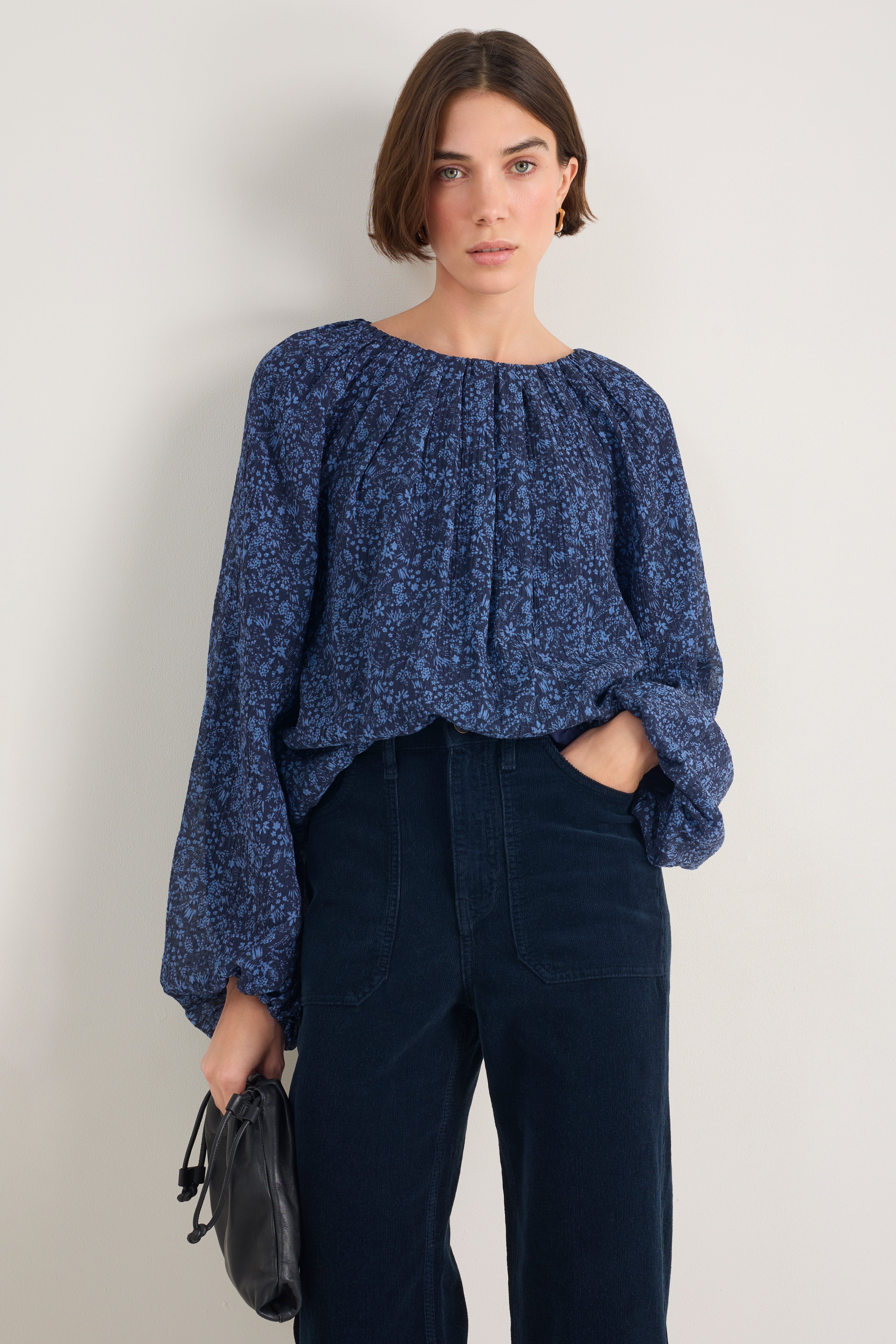 Connie Silk Blend Top - Midnight Mono Floral